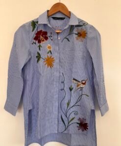 Zara Embroidered blue white shirt floral