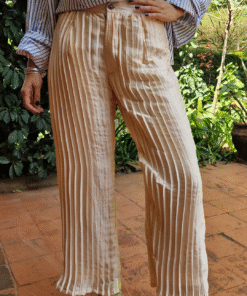 Cream Chiffon Pleated Pants