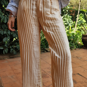 Cream Chiffon Pleated Pants