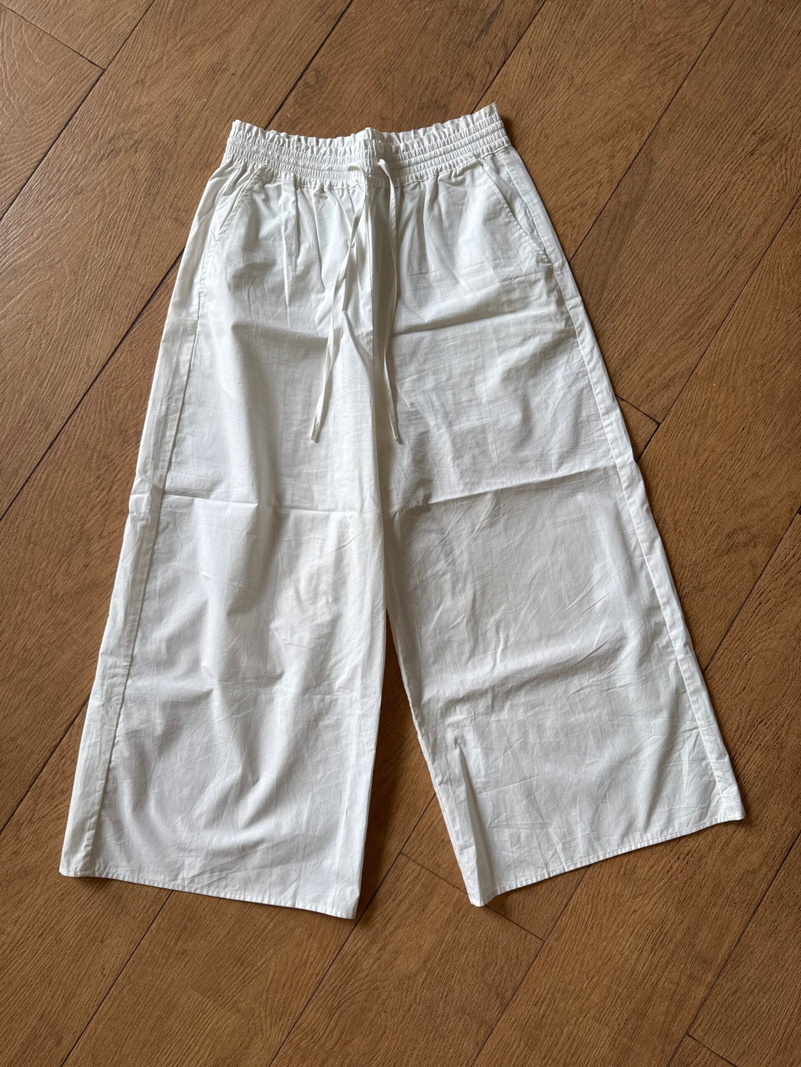 White cotton wide leg trousers