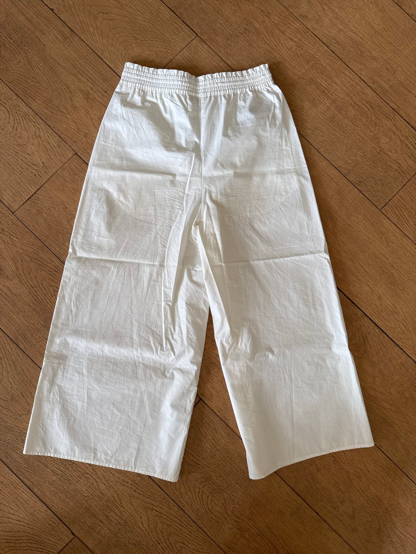 White cotton wide leg trousers - Image 3